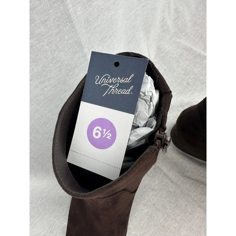Universal Thread Womens Brown Faux Suede Square Toe Ankle Boots Block‎ Heel 6.5